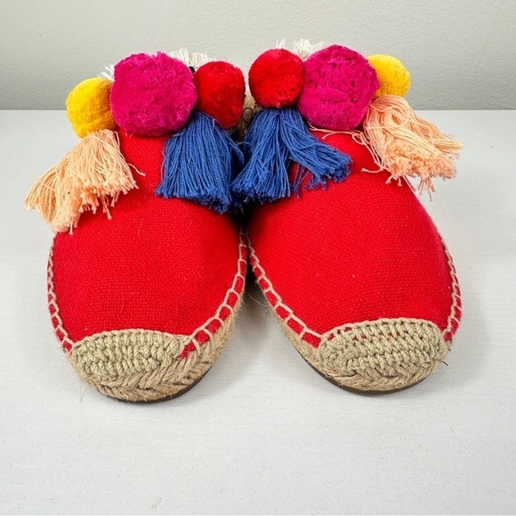 Espadrille Slides Tassel Soludos Pom Red Yellow Blue Colorful Loud Size 8.5 - Picture 4 of 10